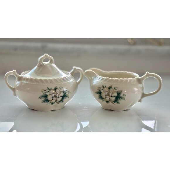 Vintage Harker Magnolia Creamer and Sugar Bowl Set. - Picture 3 of 11